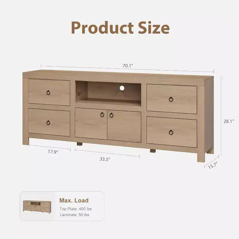 Meuble TV de ferme marron avec rangement, compatible avec les téléviseurs jusqu'à 80", assemblage par 2 personnes