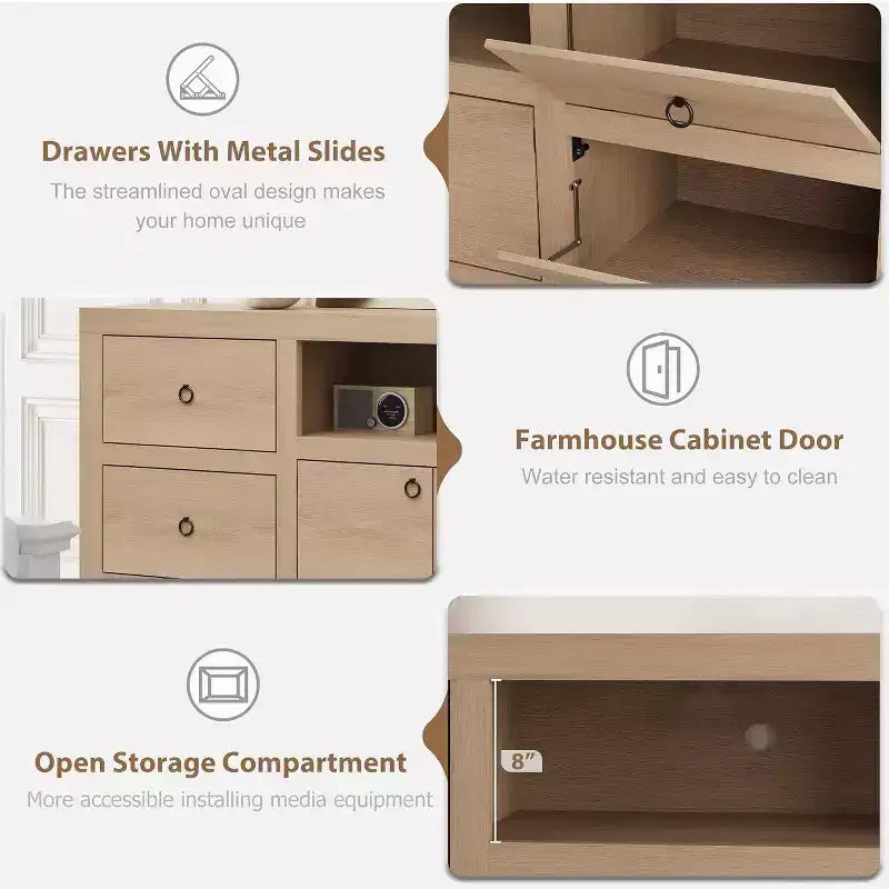 Meuble TV de ferme marron avec rangement, compatible avec les téléviseurs jusqu'à 80", assemblage par 2 personnes
