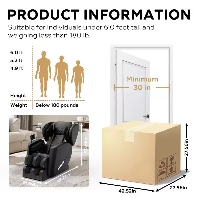 Fauteuil inclinable de massage en L noir, un place