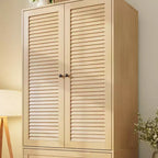 Armoire double battante bois naturel / blanc avec tringle et 3 tiroirs, 1 personne