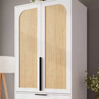 Armoire double battante bois naturel / blanc avec tringle et 3 tiroirs, 1 personne
