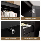 Armoire double battante bois naturel / blanc avec tringle et 3 tiroirs, 1 personne