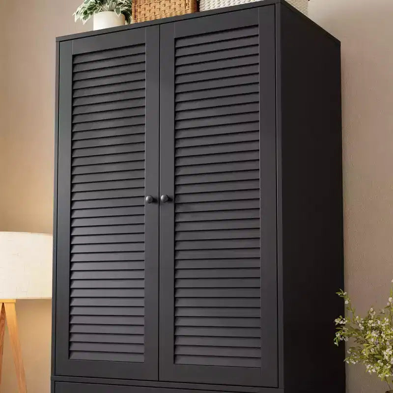 Armoire double battante bois naturel / blanc avec tringle et 3 tiroirs, 1 personne