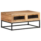 Table basse rectangulaire en bois d'acacia noir et marron avec tiroirs