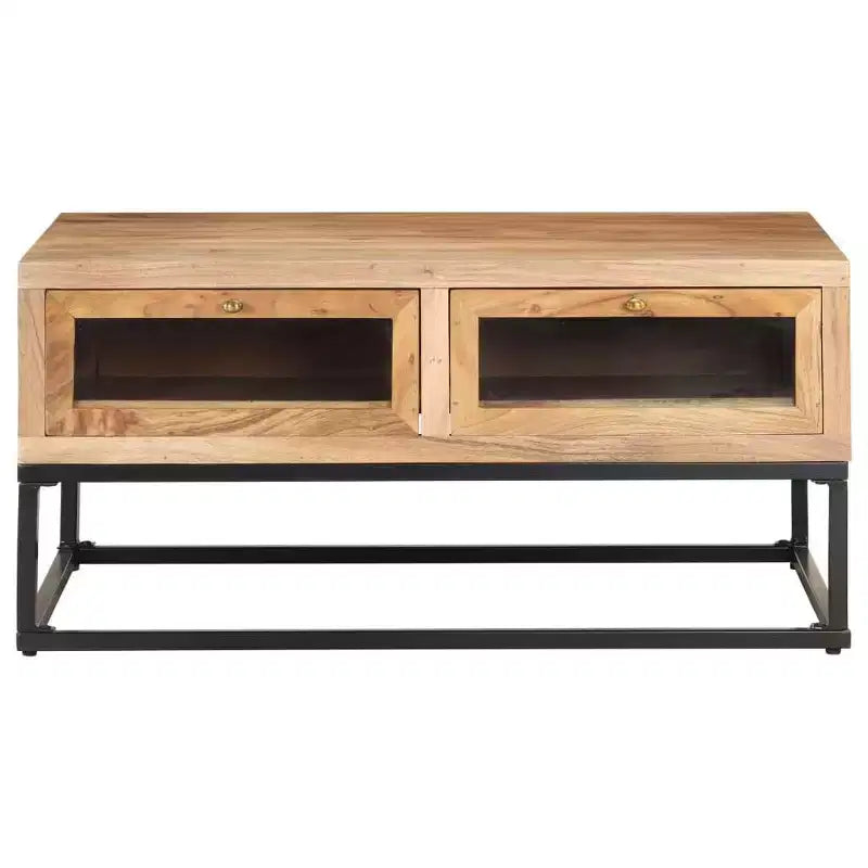 Table basse rectangulaire en bois d'acacia noir et marron avec tiroirs