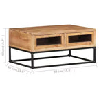 Table basse rectangulaire en bois d'acacia noir et marron avec tiroirs