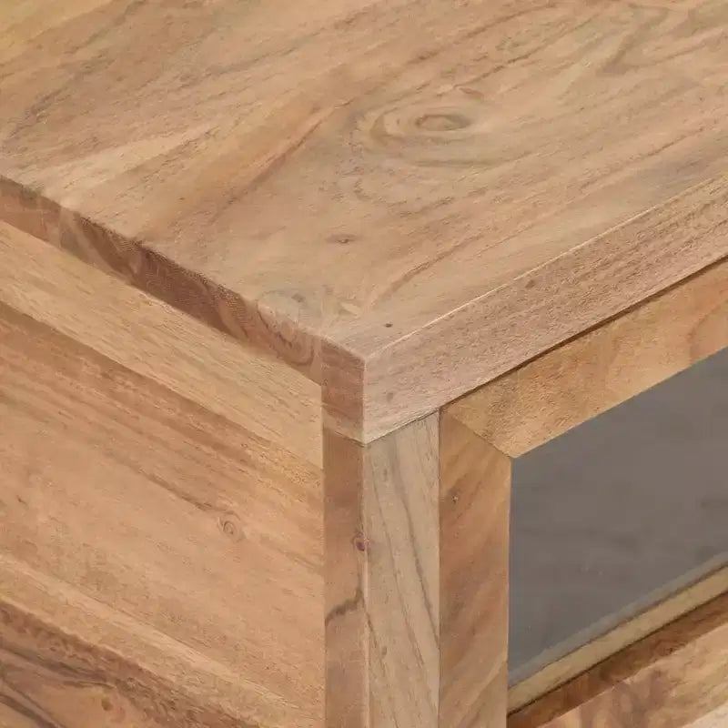 Table basse rectangulaire en bois d'acacia noir et marron avec tiroirs