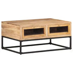 Table basse rectangulaire en bois d'acacia noir et marron avec tiroirs