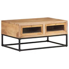 Table basse rectangulaire en bois d'acacia noir et marron avec tiroirs