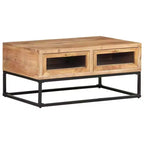 Table basse rectangulaire en bois d'acacia noir et marron avec tiroirs