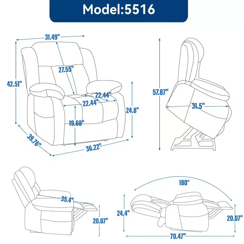 Fauteuil inclinable releveur électrique en similicuir gris, une place
