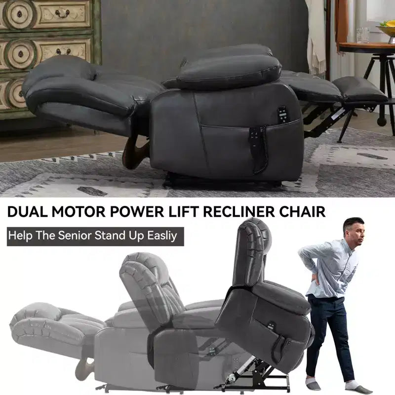 Fauteuil inclinable releveur électrique en similicuir gris, une place