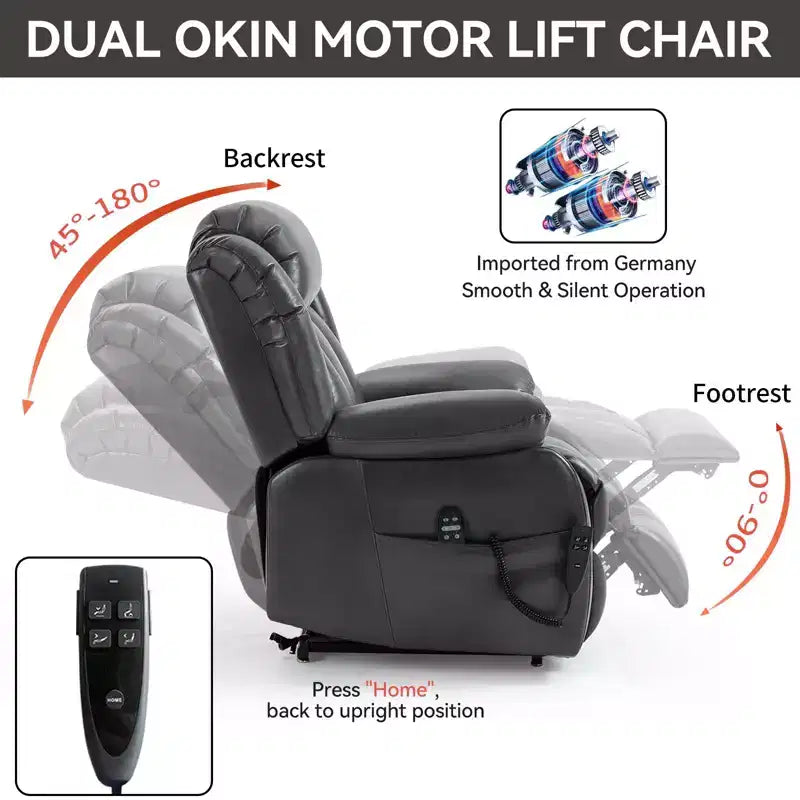 Fauteuil inclinable releveur électrique en similicuir gris, une place