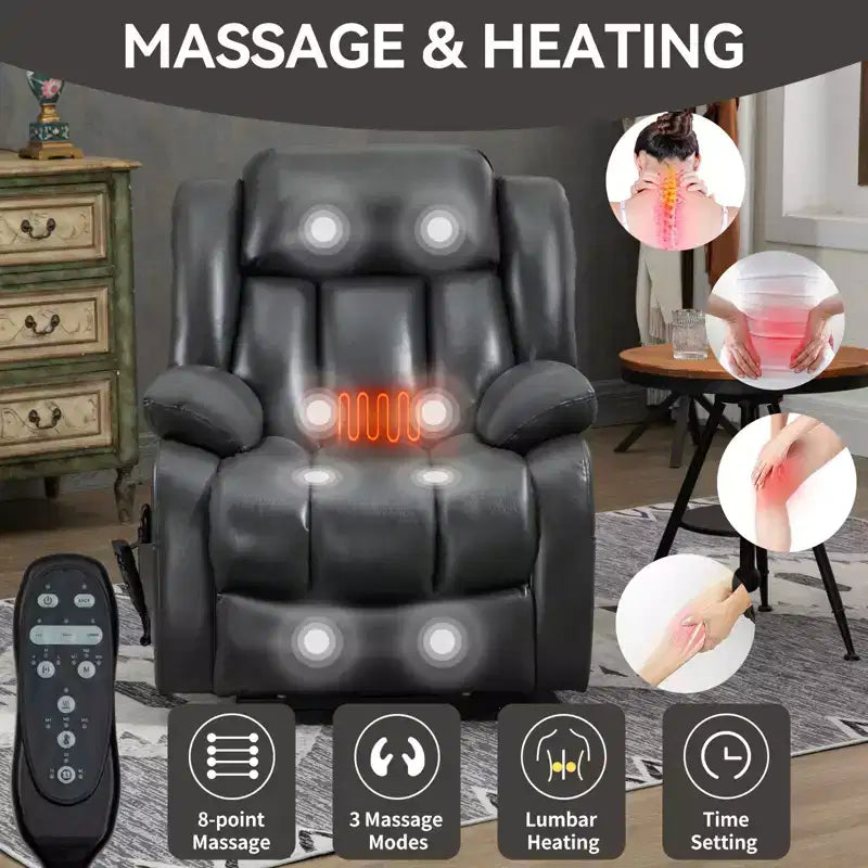 Fauteuil inclinable releveur électrique en similicuir gris, une place
