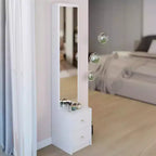 Meuble miroir sur pied toute hauteur avec 2 tiroirs, Noir/Blanc, Une personne
