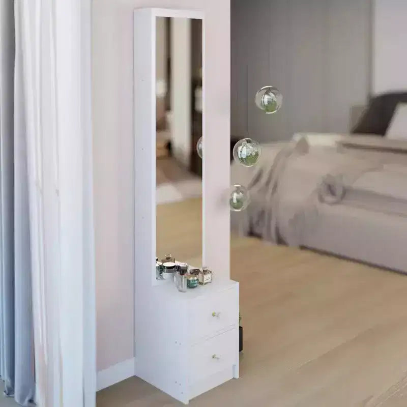 Meuble miroir sur pied toute hauteur avec 2 tiroirs, Noir/Blanc, Une personne