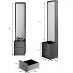 Meuble miroir sur pied toute hauteur avec 2 tiroirs, Noir/Blanc, Une personne