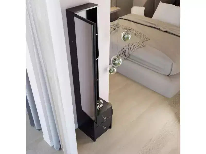 Meuble miroir sur pied toute hauteur avec 2 tiroirs, Noir/Blanc, Une personne