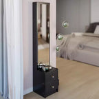 Meuble miroir sur pied toute hauteur avec 2 tiroirs, Noir/Blanc, Une personne