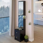 Meuble miroir sur pied toute hauteur avec 2 tiroirs, Noir/Blanc, Une personne