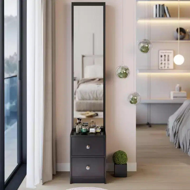 Full Length Mirror Cabinet with Storage, 63 Standing Mirror Cabinet with 2 Drawers, Makeup Storage Organizer Nightstand for Bedroom Bathroom