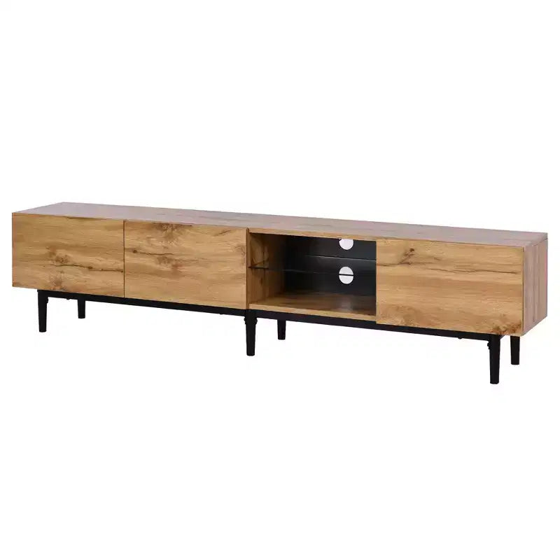 Meuble TV Moderne Noir avec Lumière LED, 4 Armoires et Étagères Ouvertes, Convient aux TV jusqu'à 80"