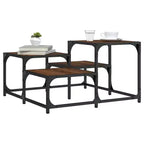 Table basse carrée – Chêne noir / Chêne brun / Chêne fumé, MDF et pieds en métal