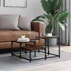 Table basse carrée – Chêne noir / Chêne brun / Chêne fumé, MDF et pieds en métal