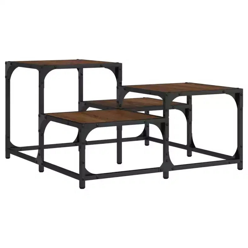 Table basse carrée – Chêne noir / Chêne brun / Chêne fumé, MDF et pieds en métal