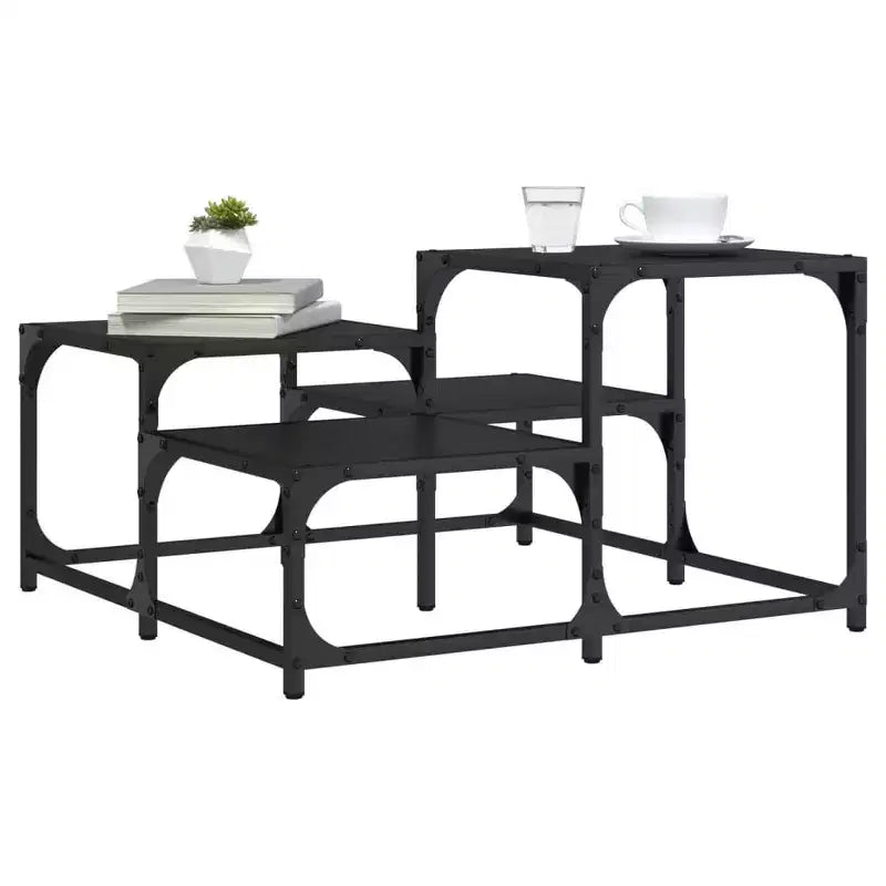 Table basse carrée – Chêne noir / Chêne brun / Chêne fumé, MDF et pieds en métal