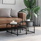 Table basse carrée – Chêne noir / Chêne brun / Chêne fumé, MDF et pieds en métal