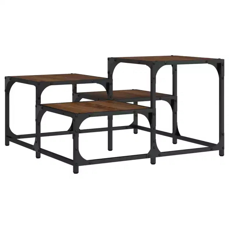 Table basse carrée – Chêne noir / Chêne brun / Chêne fumé, MDF et pieds en métal