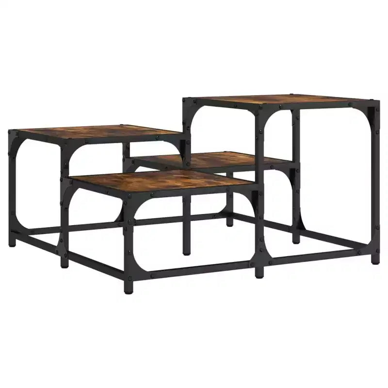 Table basse carrée – Chêne noir / Chêne brun / Chêne fumé, MDF et pieds en métal