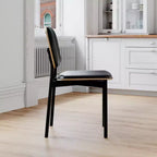 Chaise de salle à manger sans accoudoirs noire en similicuir, dossier haut, lot de 2