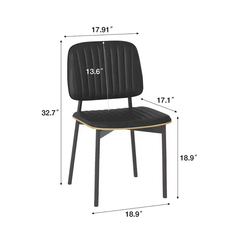 Chaise de salle à manger sans accoudoirs noire en similicuir, dossier haut, lot de 2