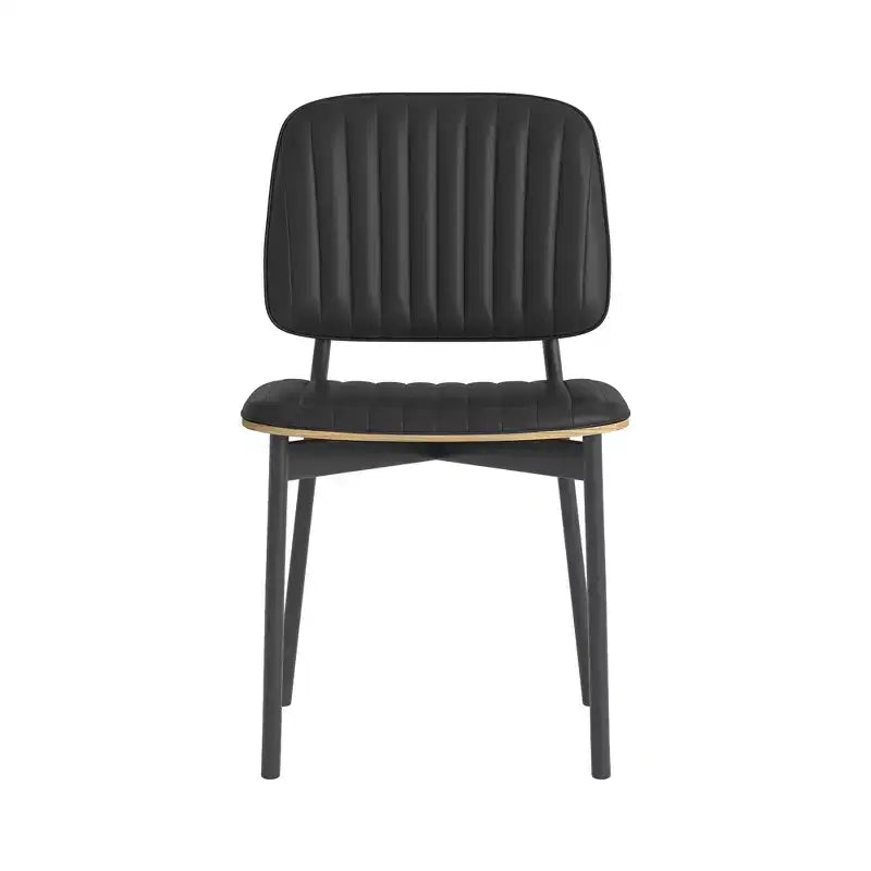 Chaise de salle à manger sans accoudoirs noire en similicuir, dossier haut, lot de 2