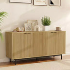 Meuble TV cannelé 58" noir / chêne naturel pour TV jusqu'à 65"