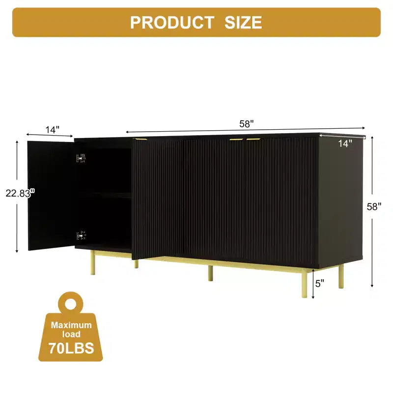 Meuble TV cannelé 58" noir / chêne naturel pour TV jusqu'à 65"