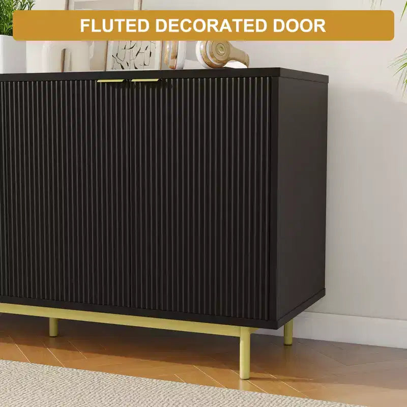 Meuble TV cannelé 58" noir / chêne naturel pour TV jusqu'à 65"