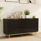 Meuble TV cannelé 58" noir / chêne naturel pour TV jusqu'à 65"