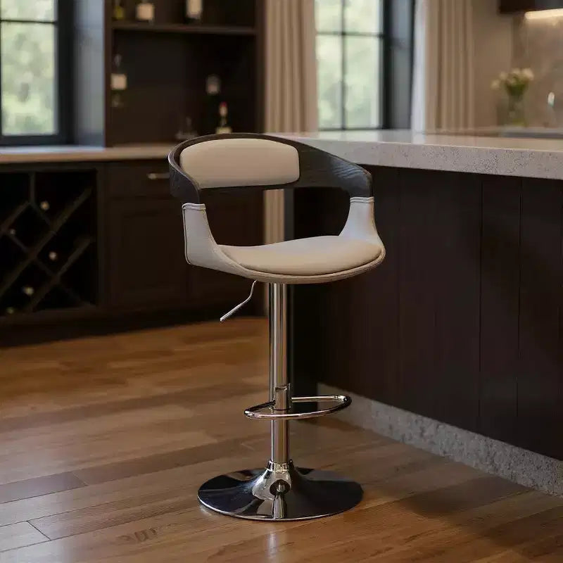 Tabouret de bar pivotant gris et argent, hauteur réglable, dossier bas, siège unique