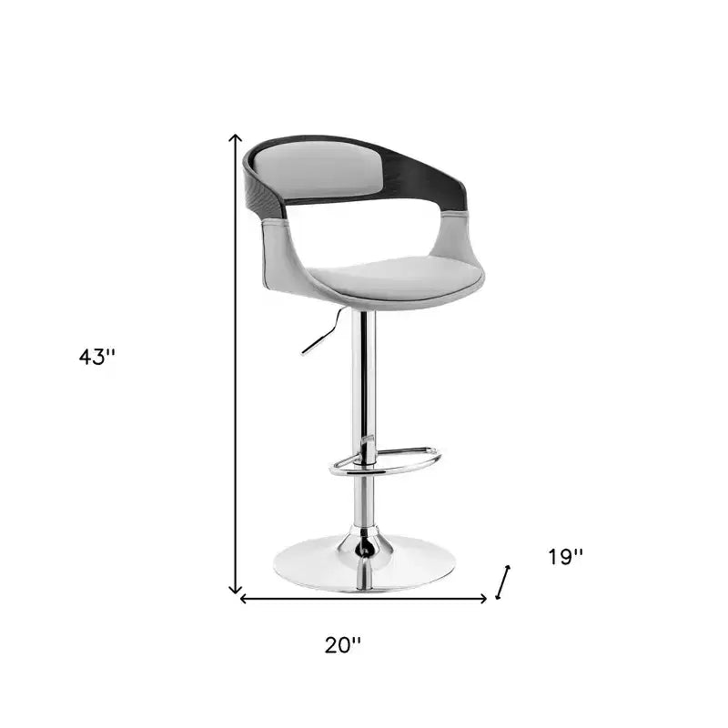Tabouret de bar pivotant gris et argent, hauteur réglable, dossier bas, siège unique
