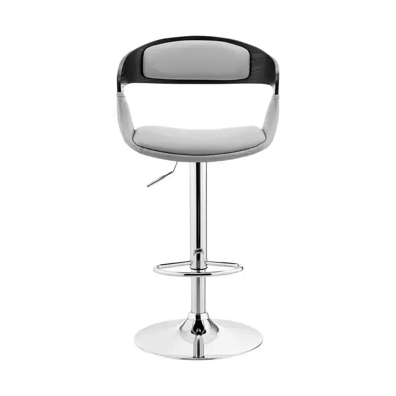 Tabouret de bar pivotant gris et argent, hauteur réglable, dossier bas, siège unique