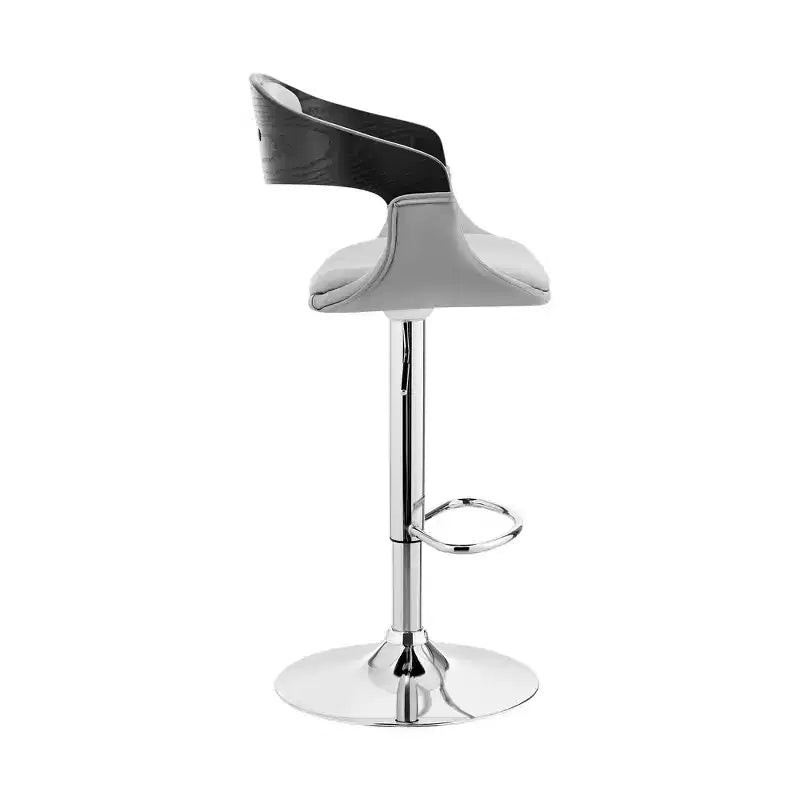 Tabouret de bar pivotant gris et argent, hauteur réglable, dossier bas, siège unique