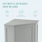 Meuble de rangement d'angle autoportant de salle de bain triangulaire noir/gris/blanc avec étagère réglable, porte simple