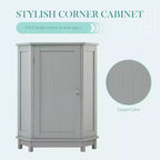 Meuble de rangement d'angle autoportant de salle de bain triangulaire noir/gris/blanc avec étagère réglable, porte simple