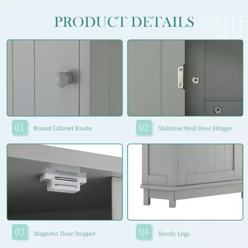 Meuble de rangement d'angle autoportant de salle de bain triangulaire noir/gris/blanc avec étagère réglable, porte simple