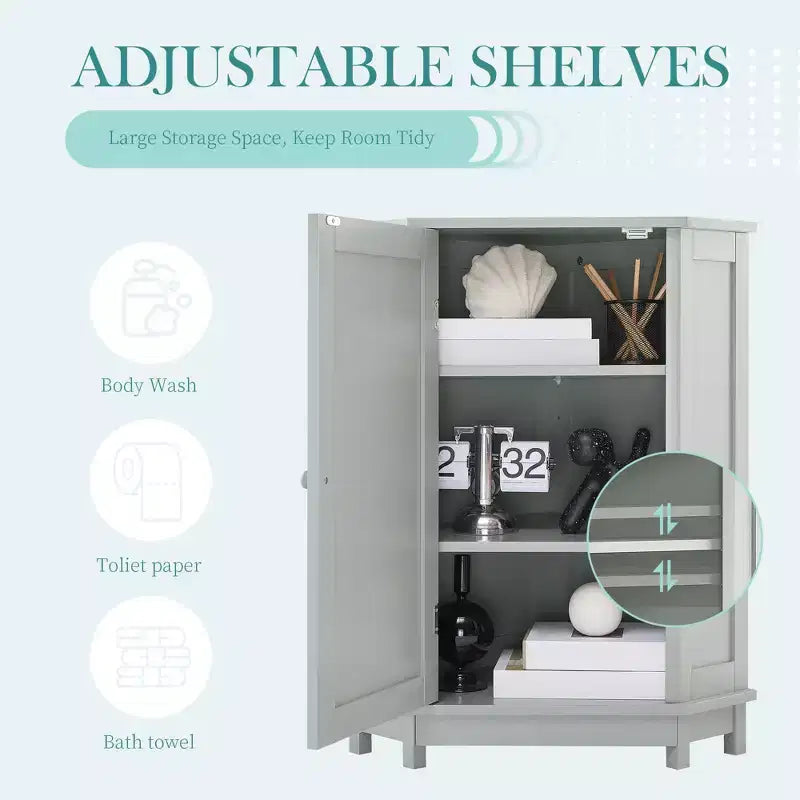 Meuble de rangement d'angle autoportant de salle de bain triangulaire noir/gris/blanc avec étagère réglable, porte simple