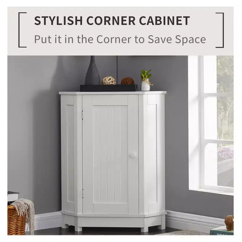 Meuble de rangement d'angle autoportant de salle de bain triangulaire noir/gris/blanc avec étagère réglable, porte simple