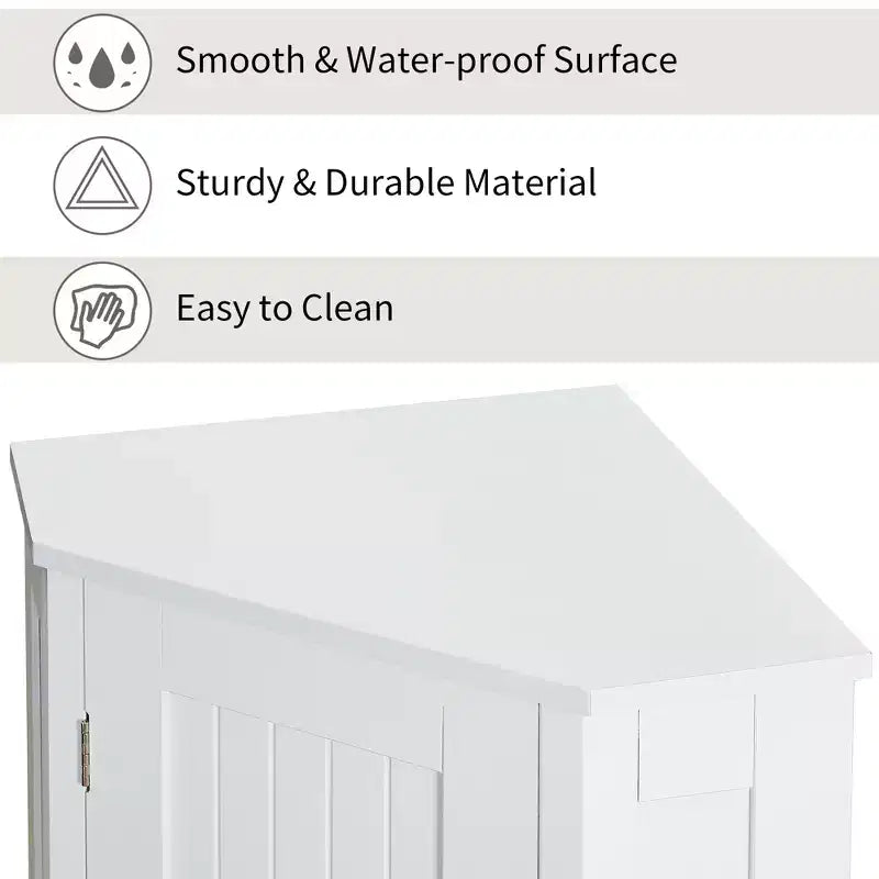 Meuble de rangement d'angle autoportant de salle de bain triangulaire noir/gris/blanc avec étagère réglable, porte simple